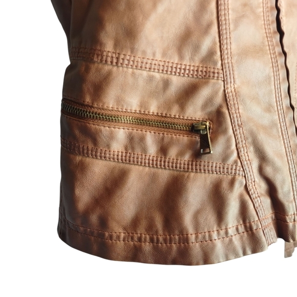 Therapy Women's Brown faux Leather Jacket ZIP Up Pockets Lined Sz M - Picture 4 of 8